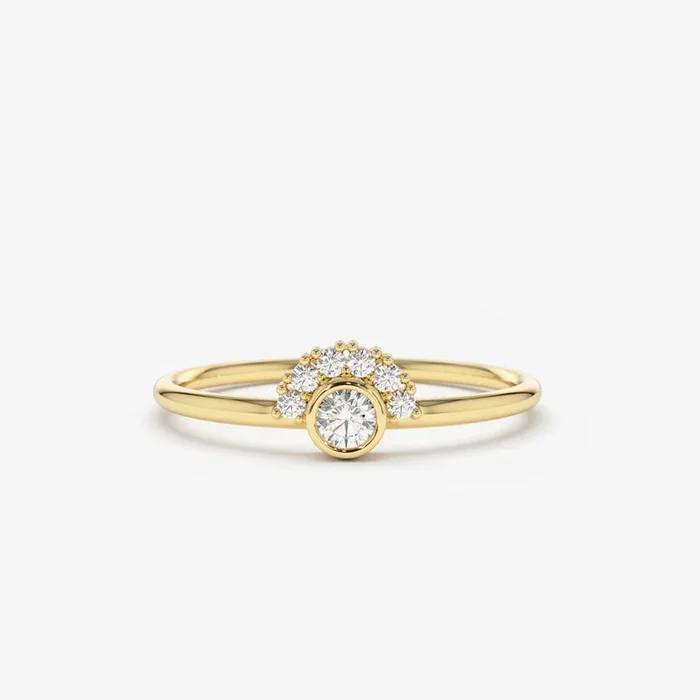 14K Gold Half Halo Diamond Ring