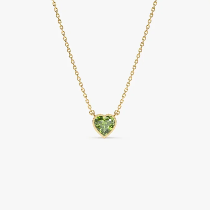14K Gold Heart Shaped Peridot Layering Necklace
