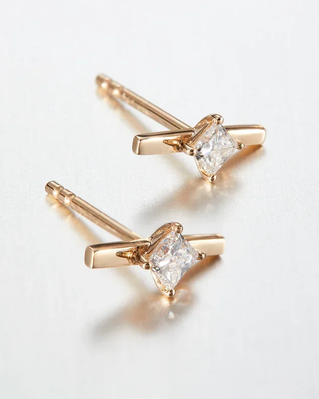 14K Gold Lab Grown Diamond Bar Stud Earrings