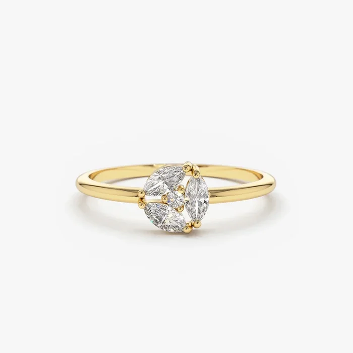 14K Gold Marquise Diamond Cluster Ring