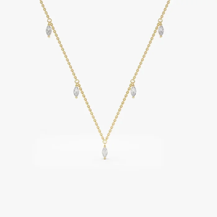 14k Gold Marquise Diamond Dangling Necklace