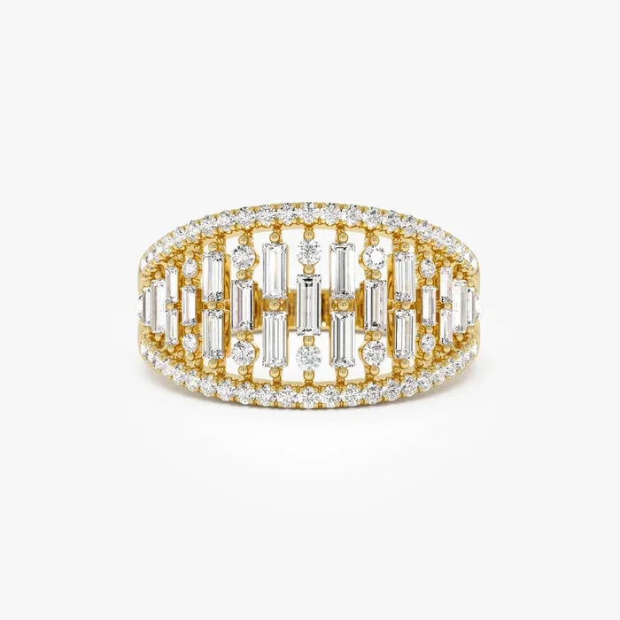 14k Gold Multi Row Baguette Diamond Statement Ring
