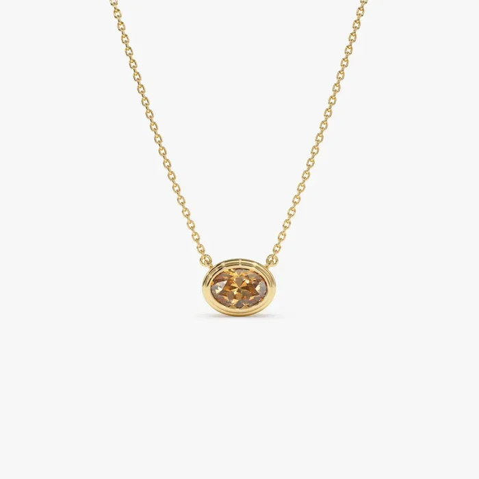 14K Gold Oval Shape Bezel Set Citrine Necklace