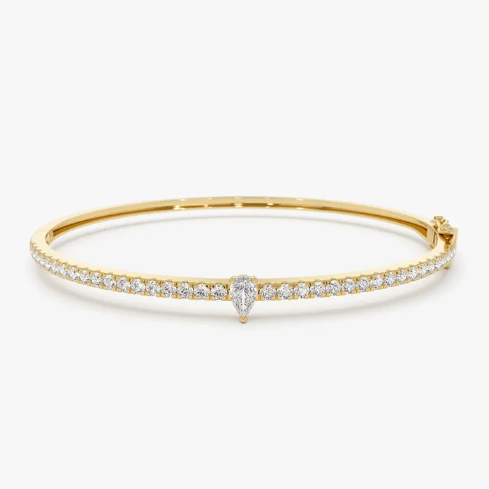 14k Gold Pear Shaped and Round Diamond Bangle