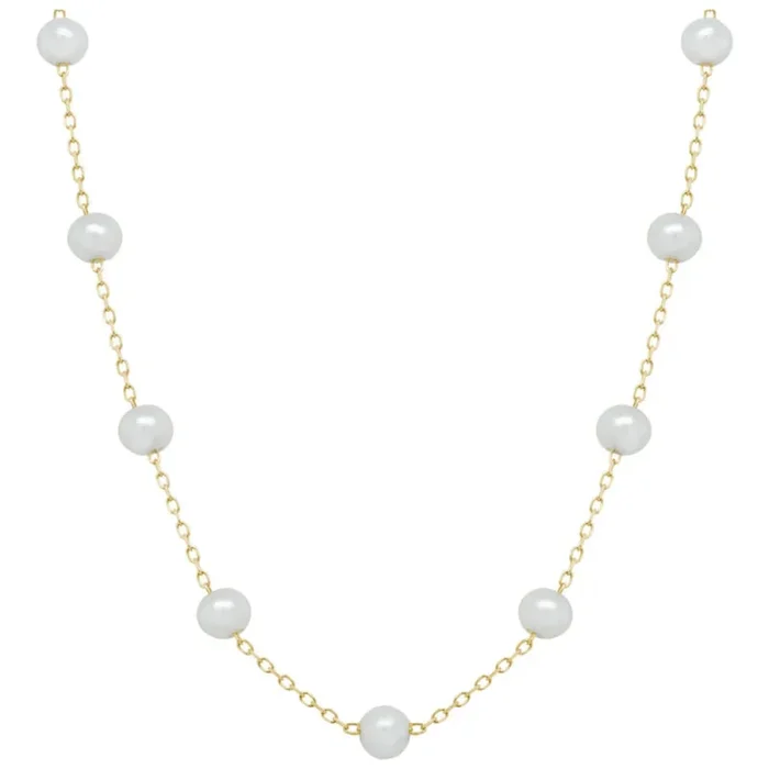 14k Gold Pearl Station Necklace