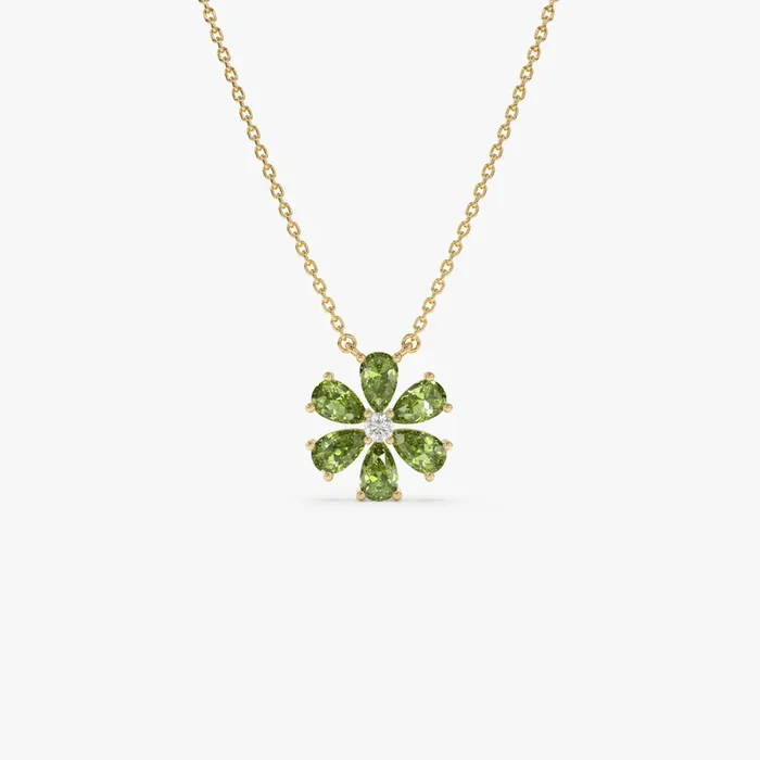 14K Gold Peridot Flower Necklace