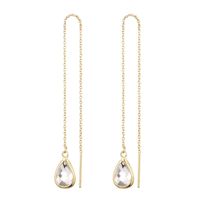 14k Gold Plated Clear Crystal Threader Earrings