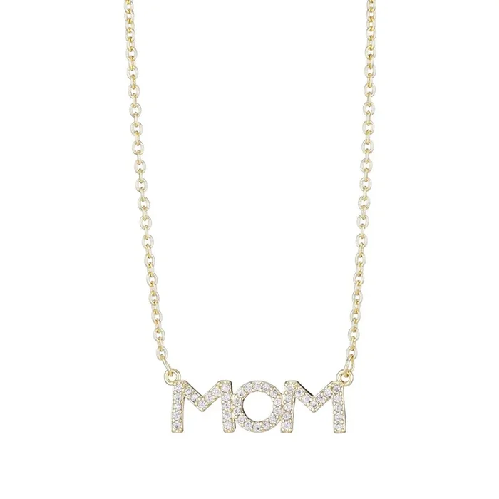 14k Gold Plated CZ MOM Necklace