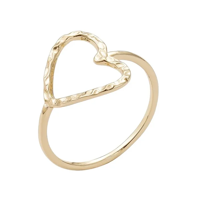 14k Gold Plated Hammered Open Heart Ring