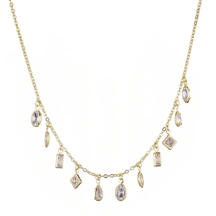 14k Gold Plated Multi Shape Dangle Necklace
