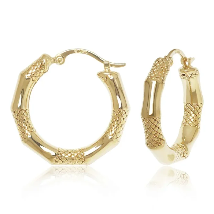 14k Gold Polished and Textured Hoop Earrings