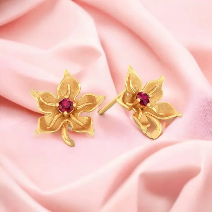 14K Gold Radiant Blossom Stud Earrings With Intricate Floral Designs