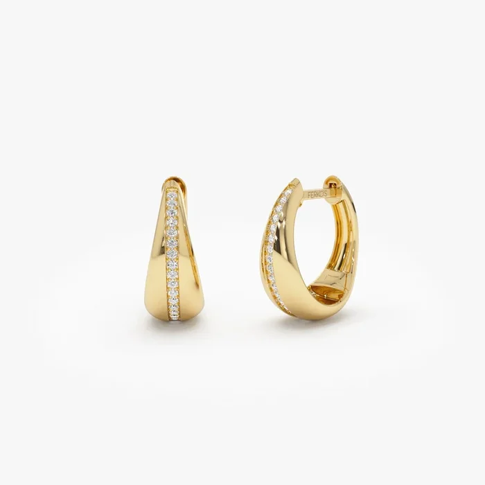 14k Gold Teardrop Diamond Hoop Earrings