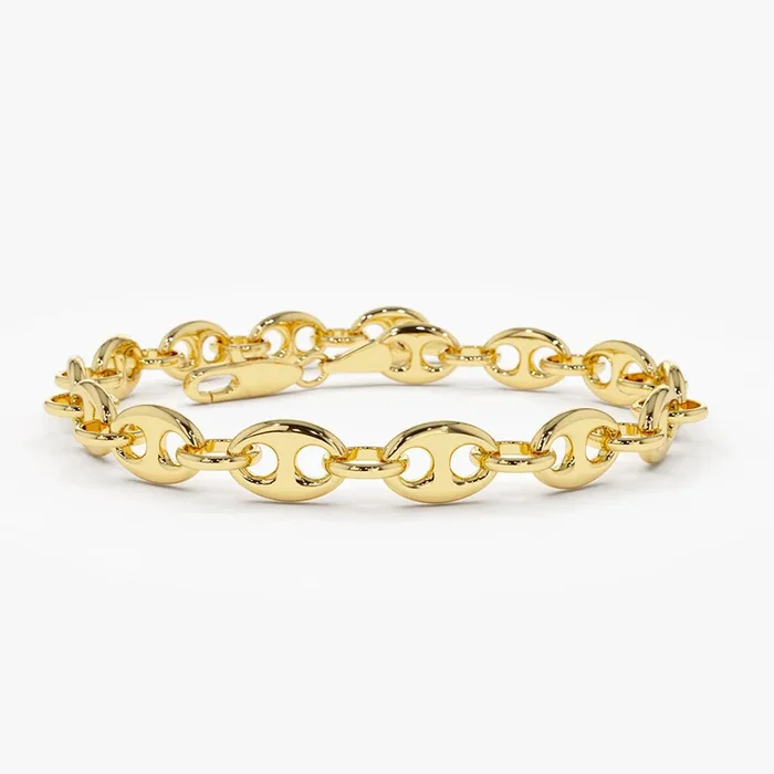 14k Gold Thick Puffed Mariner Bracelet