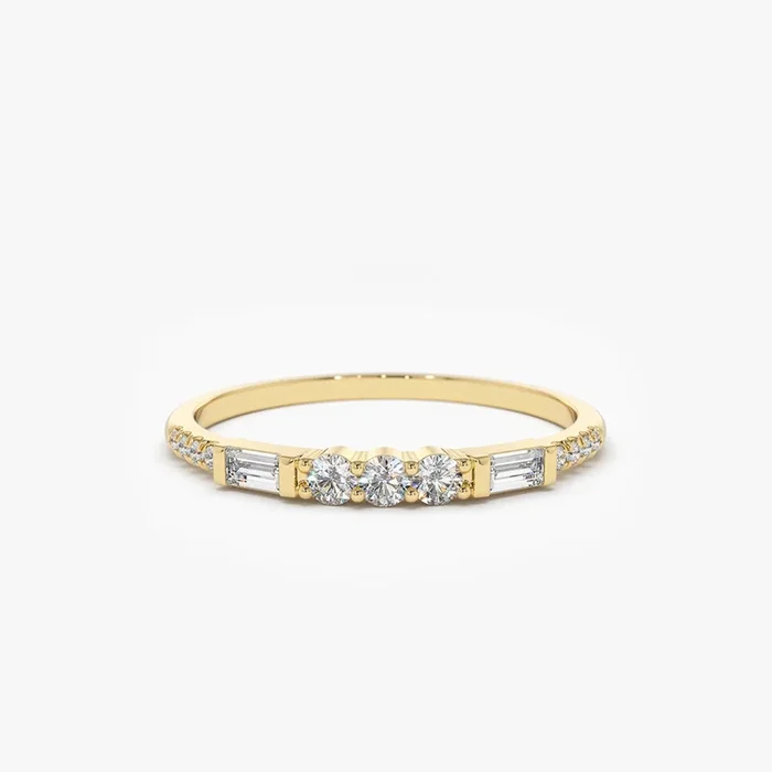 14K Gold Three Diamond Equilibrium Ring