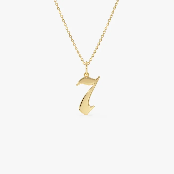 14K Gothic Number Pendant Necklace