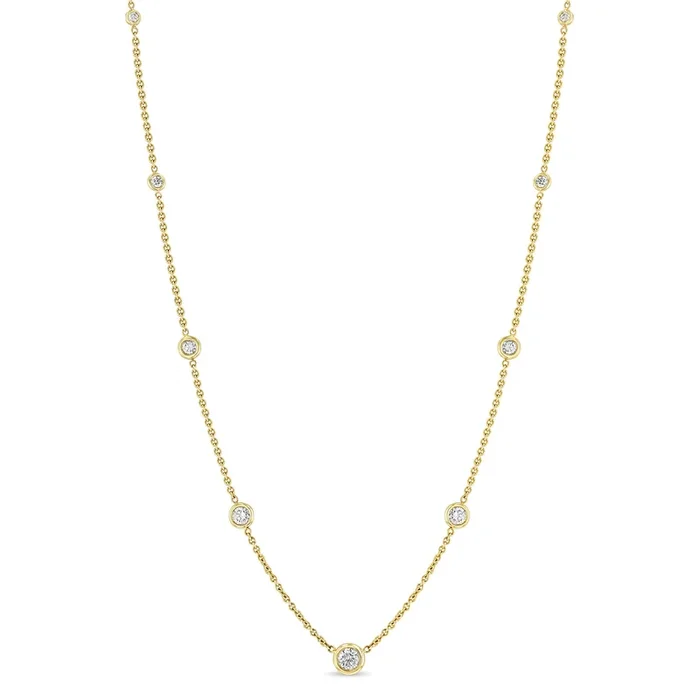 14k Graduated Floating Diamond Station Necklace