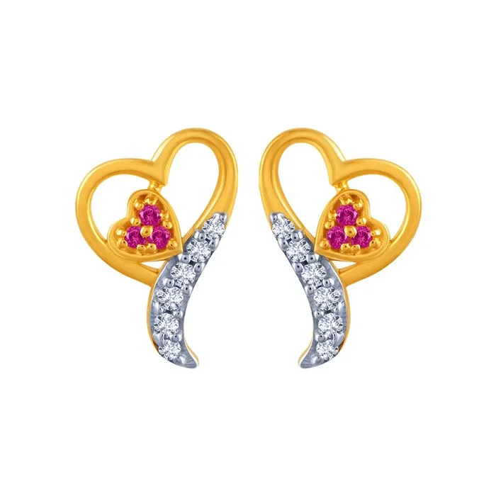 14k Heart Cantered Earrings With Violet Stones