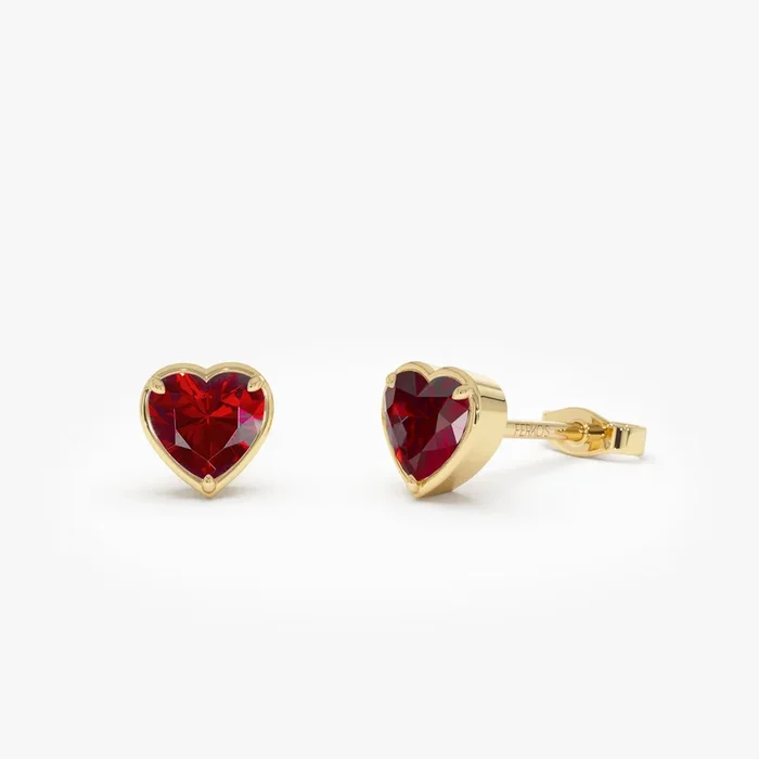 14K Heart Shaped Garnet Stud Earrings