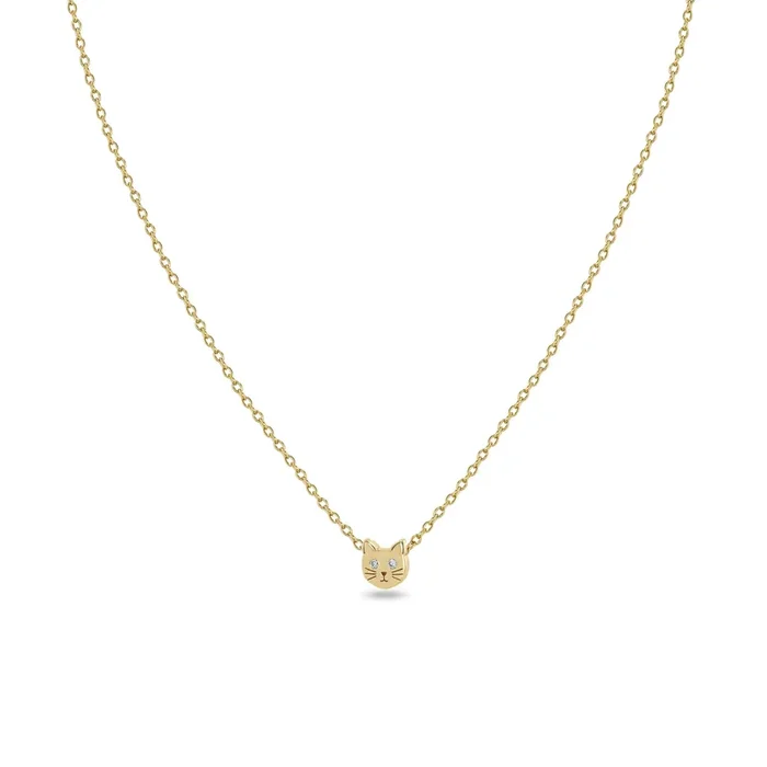 14k Itty Bitty Cat with Diamond Eyes Necklace