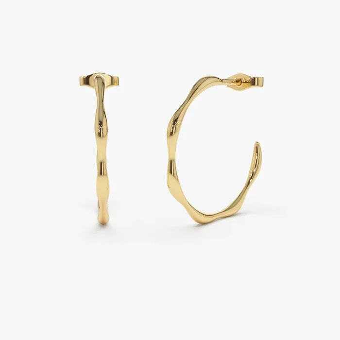 14k Large Wave Hoop Earrings