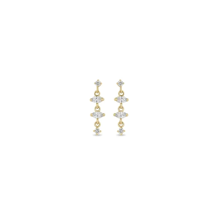 14k Linked Marquise & Round Diamond Drop Earrings