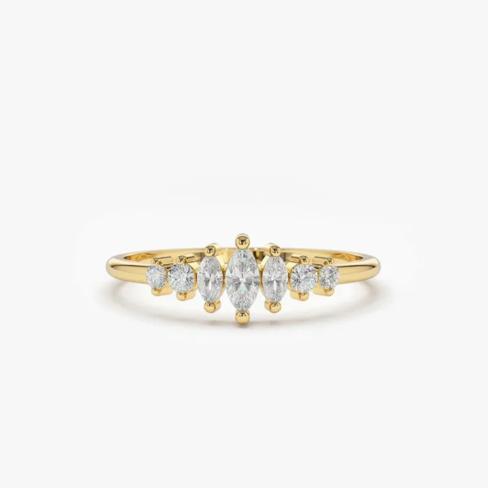 14k Marquise & Round Diamond Anniversary Band
