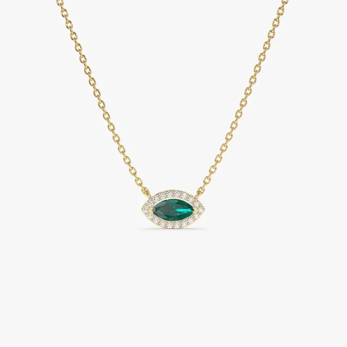 14k Marquise Emerald with Halo Diamond Setting