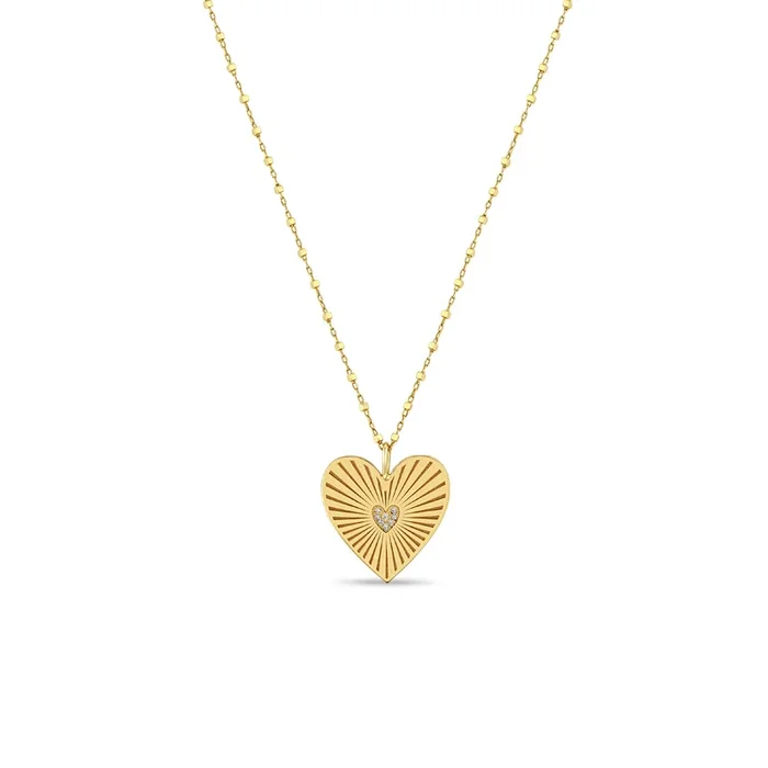 14k Medium Pavé Diamond Radiant Heart Medallion Necklace