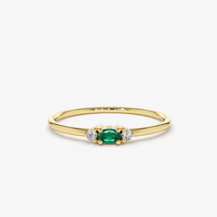 14K Mini Oval Emerald Ring with Diamonds