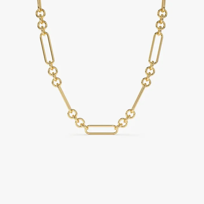 14k Mixed Link Paperclip Bolo Chain Necklace