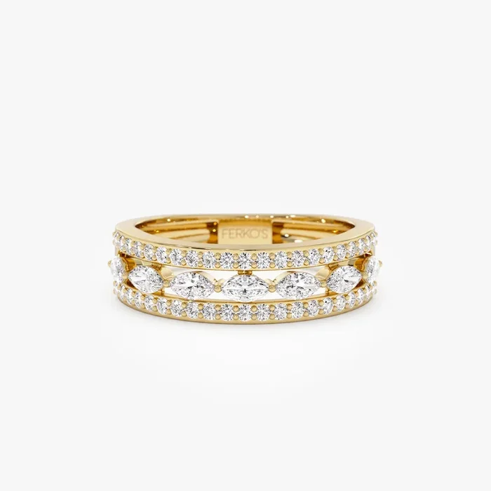 14K Multi-Band Marquise and Round Diamond Ring