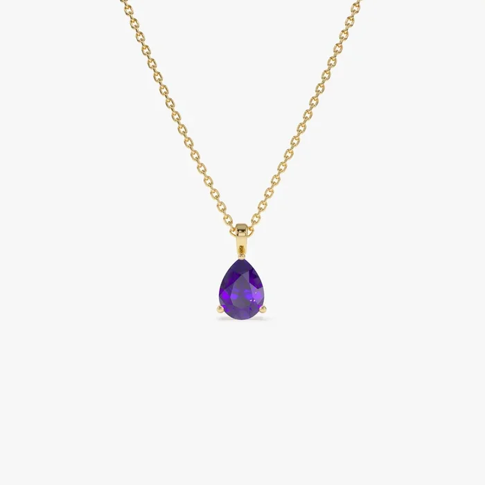 14k Pear Shape Amethyst Solitaire Necklace