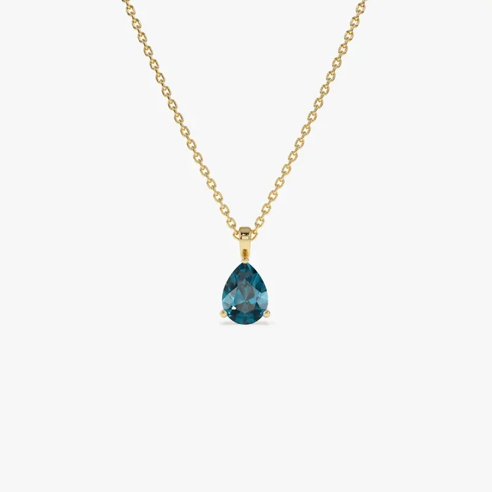 14k Pear Shape London Blue Topaz Solitaire Necklace