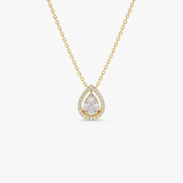 14K Pear Shaped Illusion Setting Halo Diamond Necklace