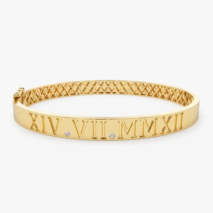14K Personalized Roman Numeral Bangle Bracelet