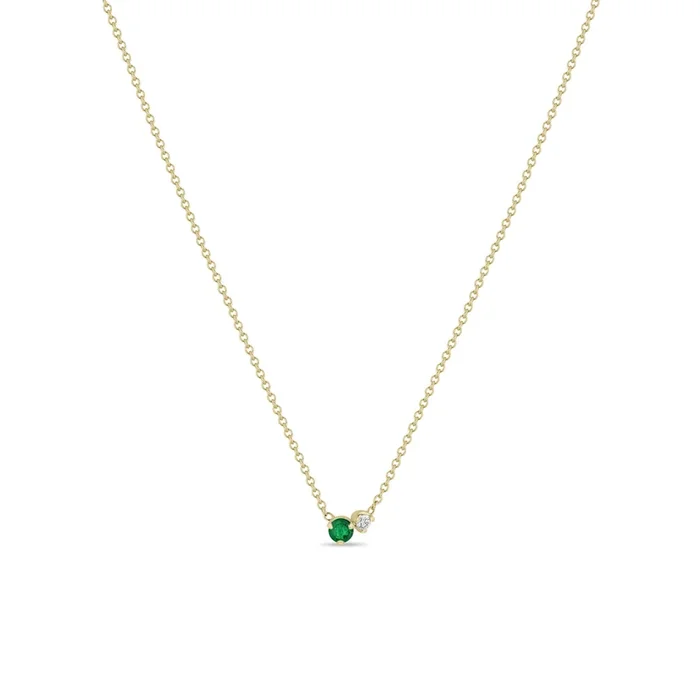 14k Prong Diamond & Emerald Necklace