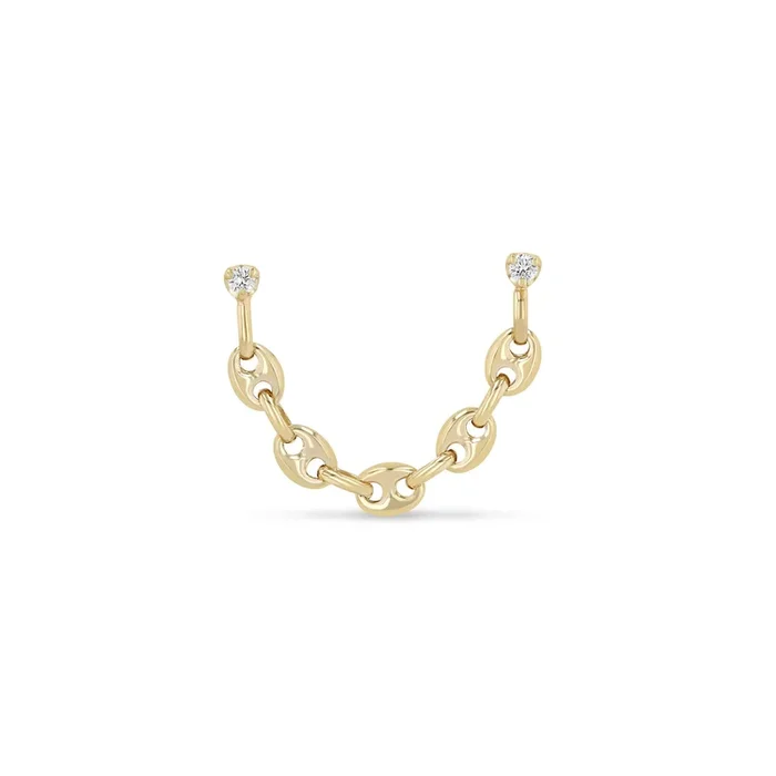 14k Prong Diamond Double Stud Small Mariner Chain Earring