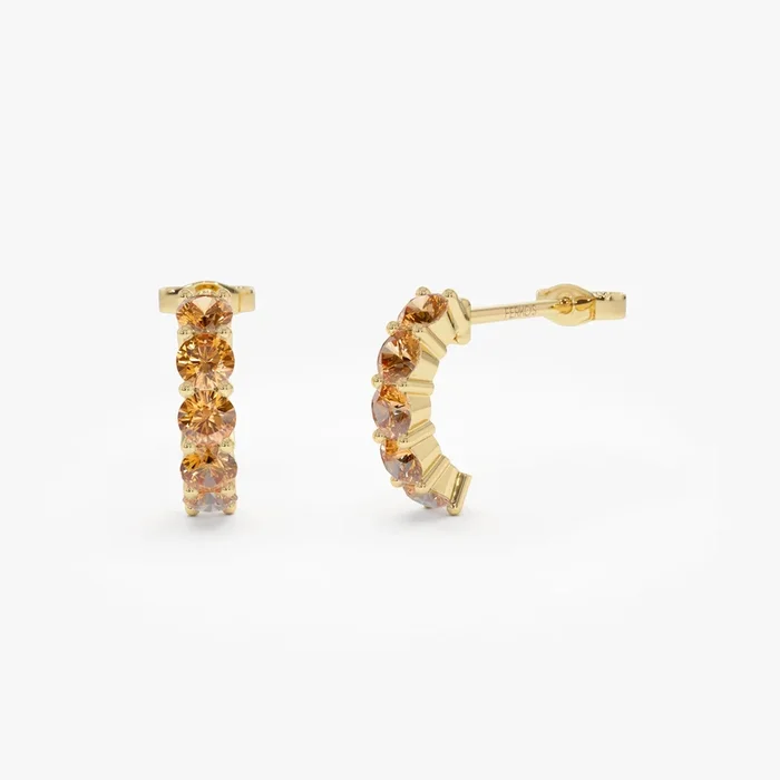 14K Prong Set Citrine Half Hoops
