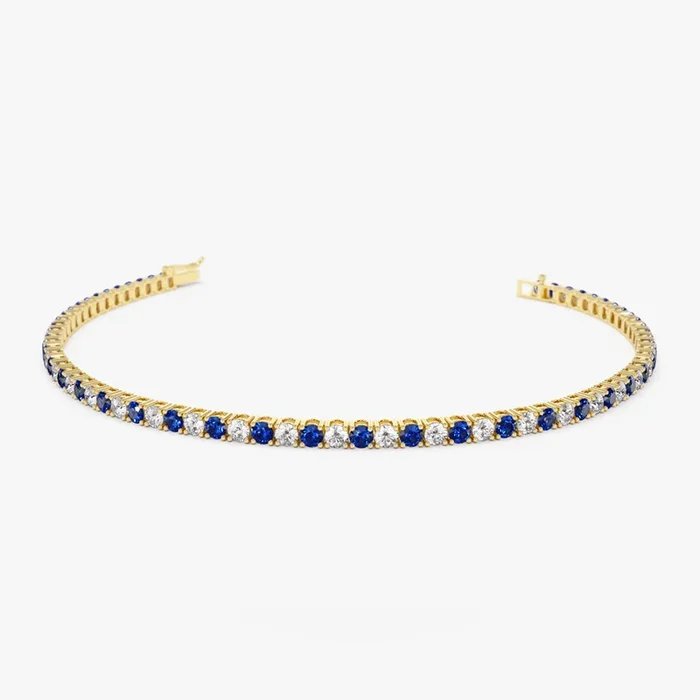 14k Prong Setting Diamond and Sapphire Tennis Bracelet
