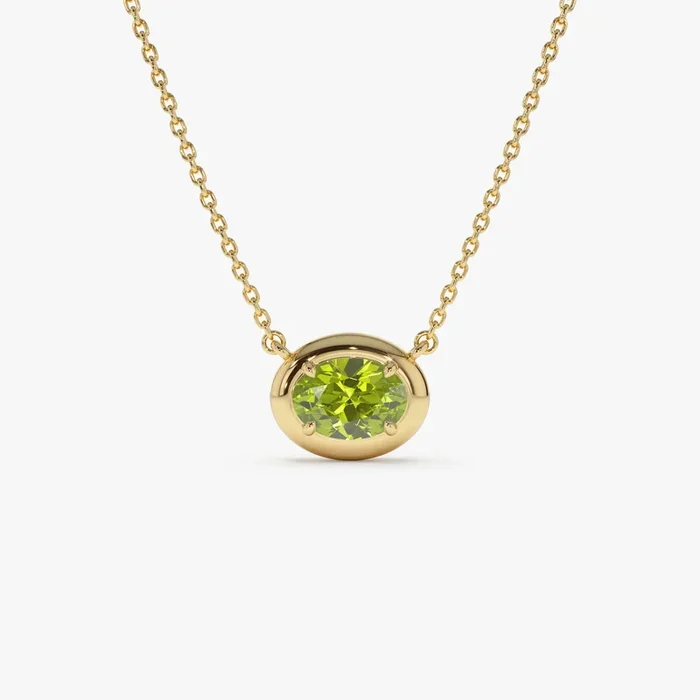 14K Prong Setting Oval Shaped Peridot Necklace