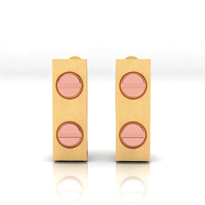 14k Rectangular Shaped Gold Earrings With Two Yellow Gold Dot