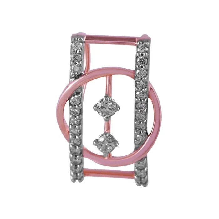 14k Rose Gold Rectangular Pendant, With Circular Stones And Diamond Accents