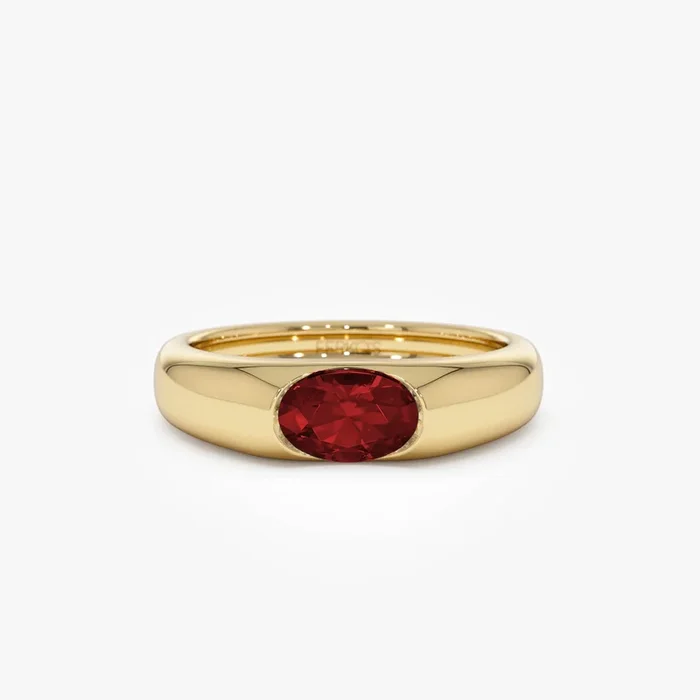 14k Ruby Oval Burnish Dome Ring