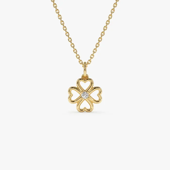 14k Single Diamond Clover Necklace