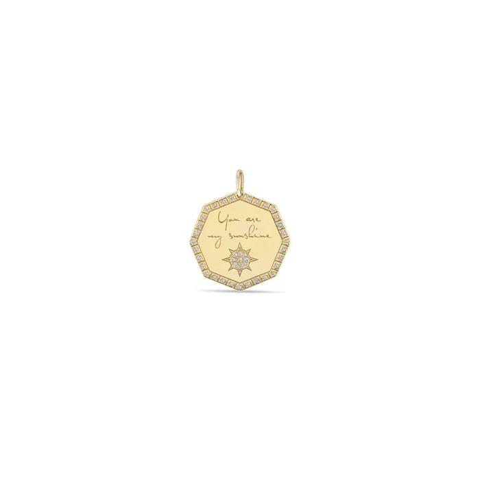 14k Single Medium “You are my sunshine” Octagon Mantra Charm Pendant