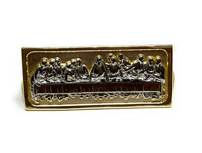 14k Solid Gold 2-Tone LAST SUPPER TWO FINGER Ring (7.6g)