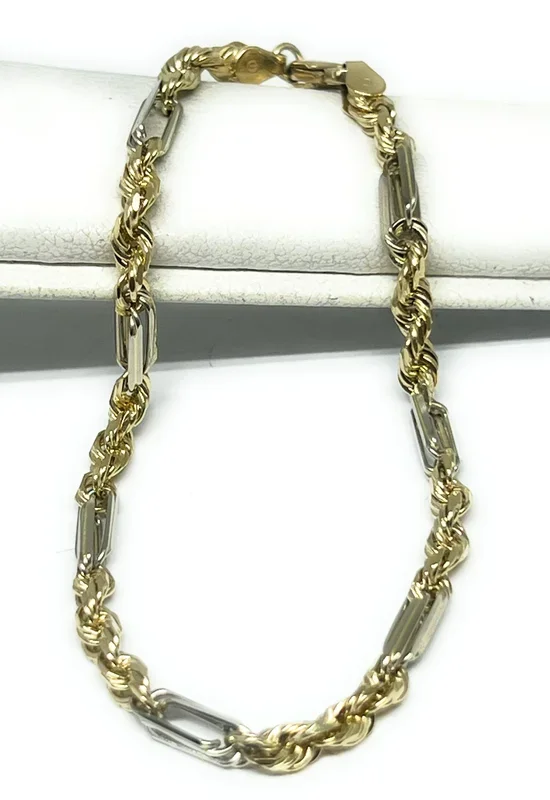 14k Solid Gold 2-Tone Milano Rope “FIGAROPE” BRRACELET 7-8 inch 3mm (FULL SOLID STYLE) (6g)