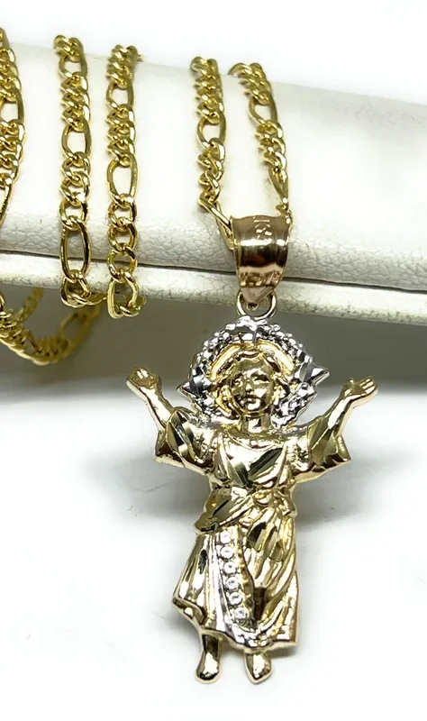 14k Solid Gold 2-Tone NINO DIOS JESUS Pendant Necklace