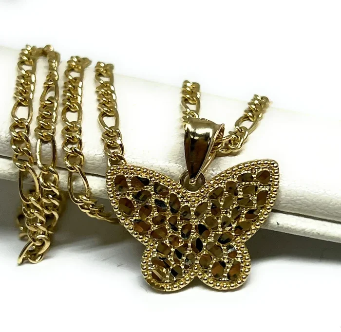 14k Solid Gold Butterfly NUGGET Pendant Necklace